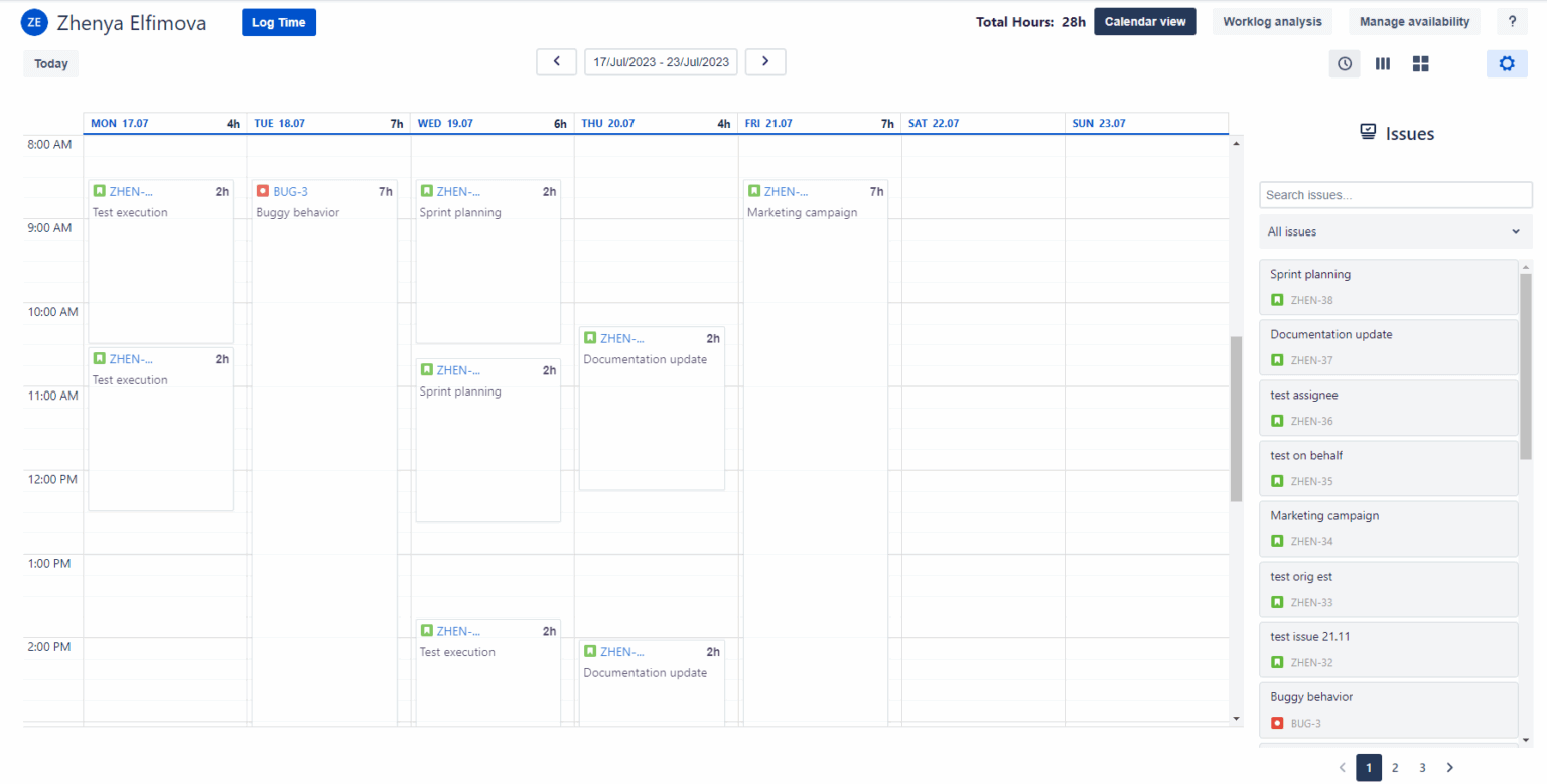 Weekly View Group Weekly view with time - Actonic – Unfolding your potential