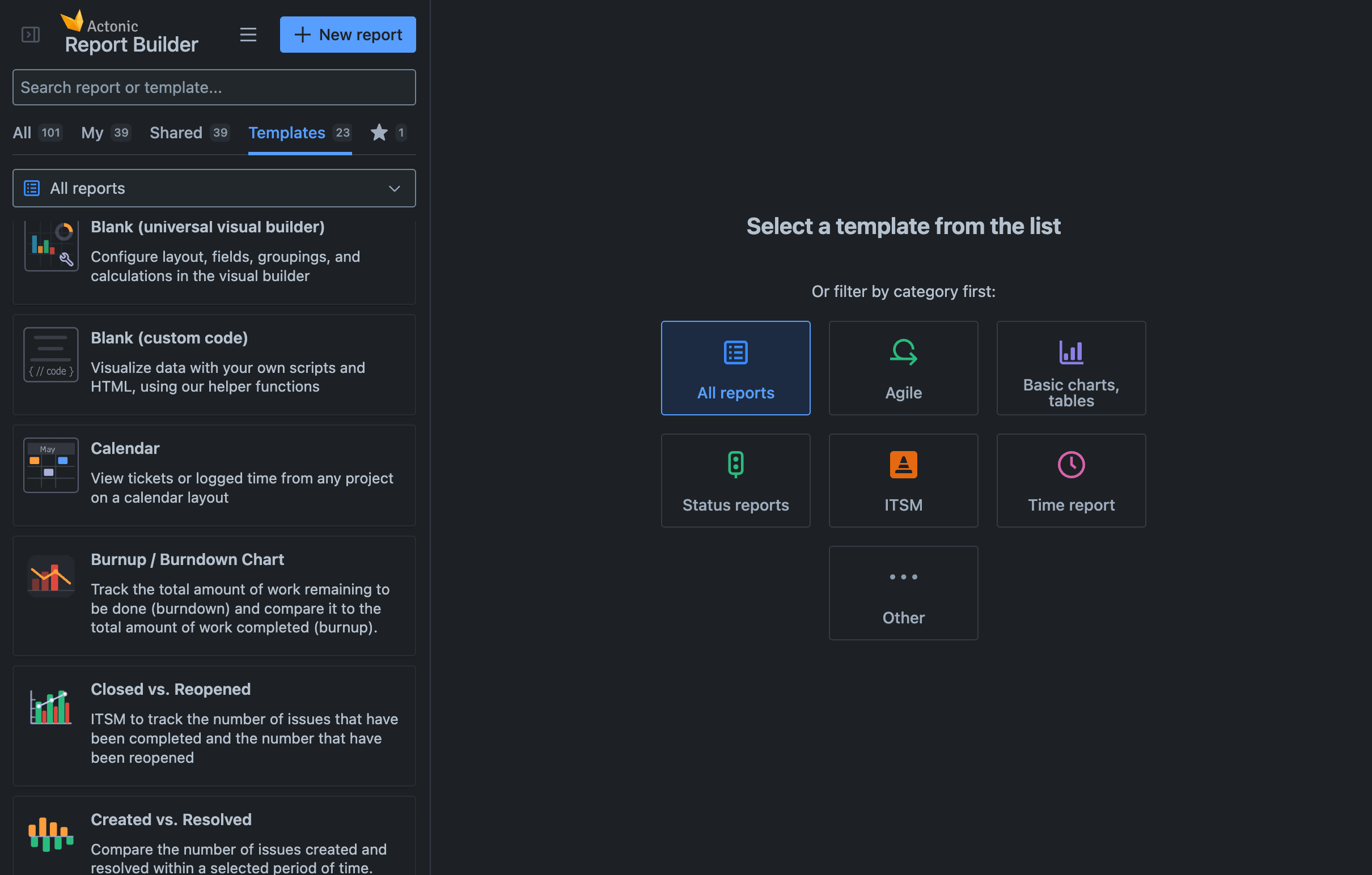 Report Builder Interface Dark mode