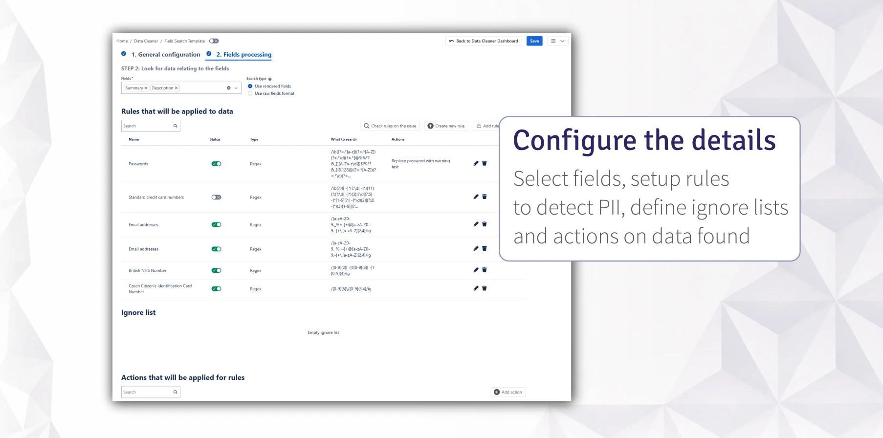 Configuring a field-search template